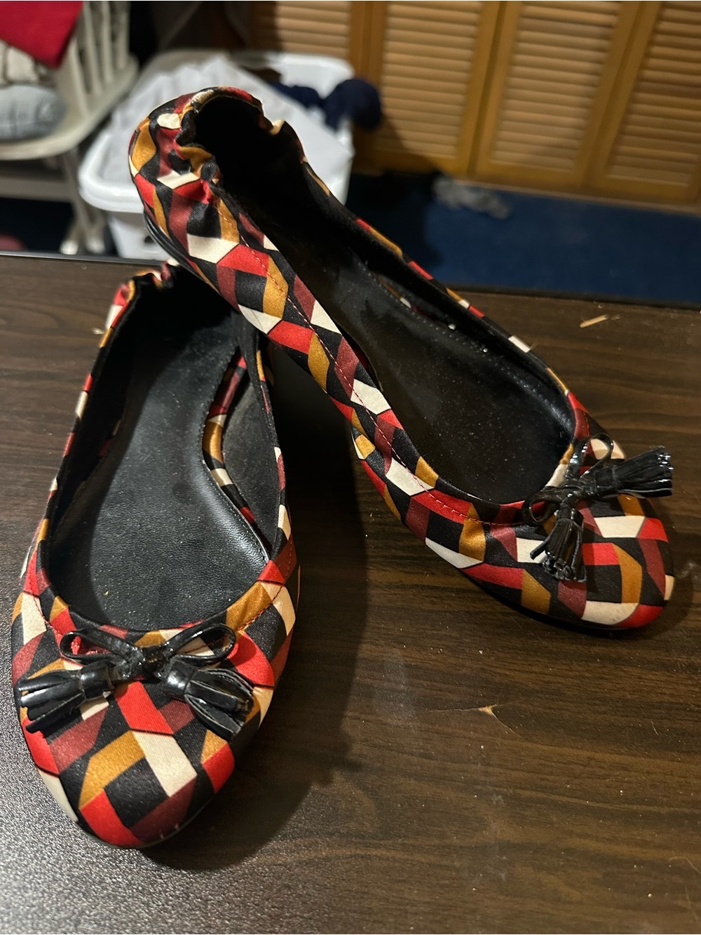 Ann Taylor Geometric Print Ballet Flats - Red, Black & Gold